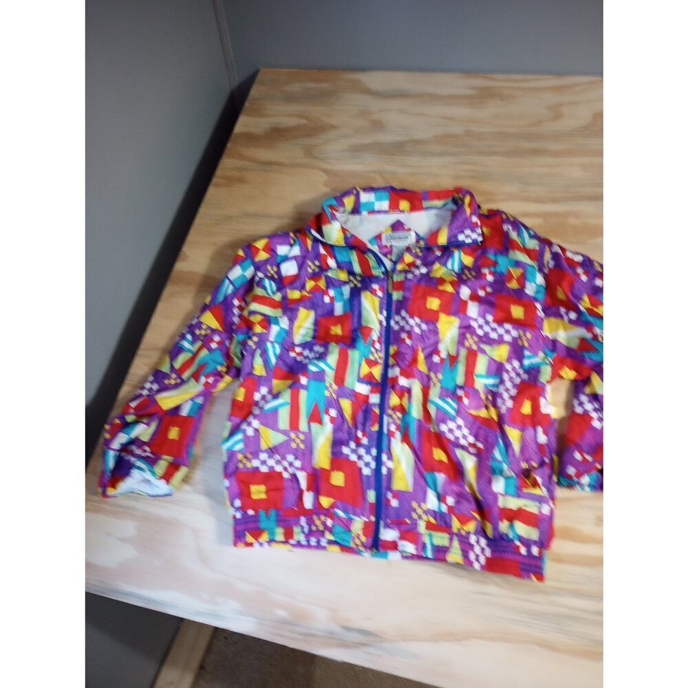 2/$25 Vintage Janeve‎ XL Jacket 90s Geometric Windbreaker Retro